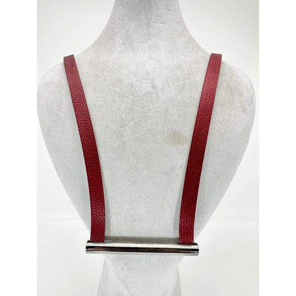 Bordo Derili Antrasit Taşlı Kolye Bordo Derili Antrasit Taşlı Kolye